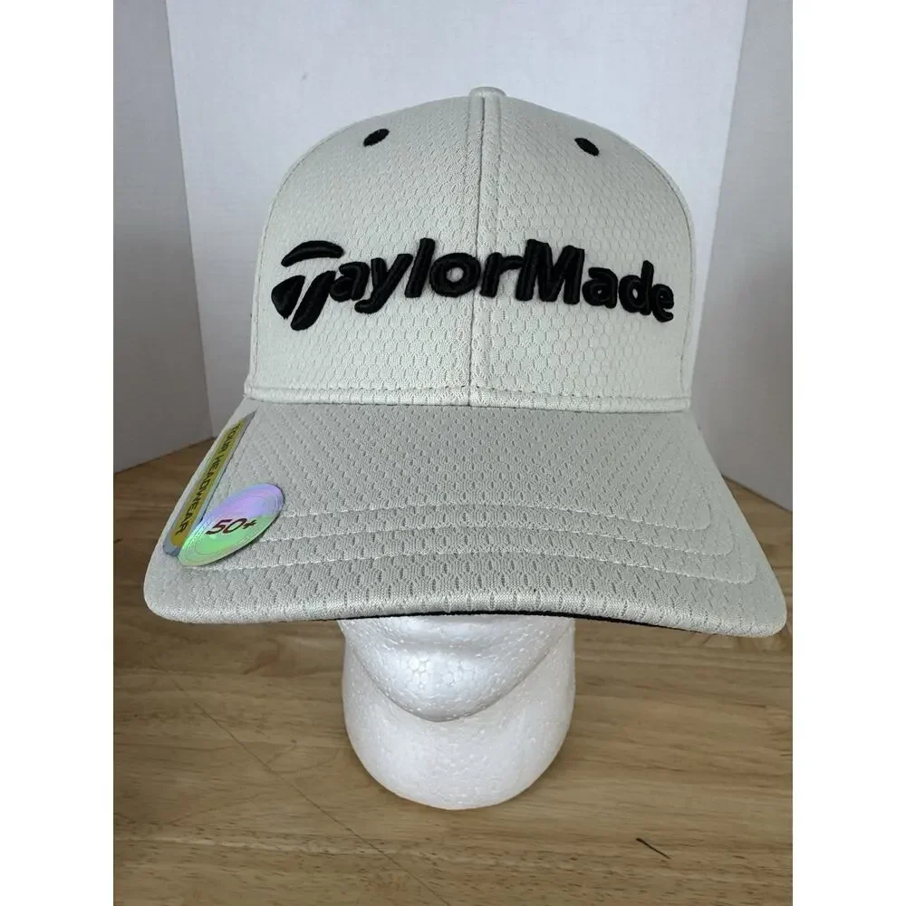 TaylorMade Adidas Golf Hat Cap Mens Stretch S/M R1 Lethal Spellout White UPF 50+